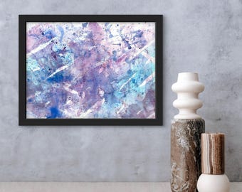 Abstracte aquarel inktschilderij, blauw roze paars, 12 x 16 inch, archiefafdruk van originele kunst, 2025, Jam Eater Blues, gemaakt in Wisconsin