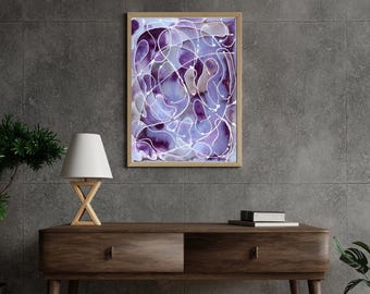 Abstracte geometrische aquarelprint, paars en grijs, 9 x 12 (archief)