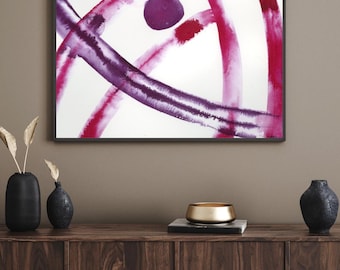 Originele aquarel en abstracte gicleeprint op koudgeperst papier, handgemaakt schilderij, minimalistisch landschap, archiefkwaliteit