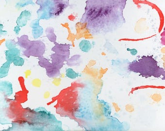Gicléeprint van originele splatter-aquarelverf op koudgeperst papier, zonder titel #19, 4 x 6 inch, september 2024