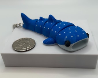 Flexible Whale Shark Keychain – 3D Printed Fidget Bag Tag, Cute Ocean Animal Keyring, Stocking Stuffer Gift