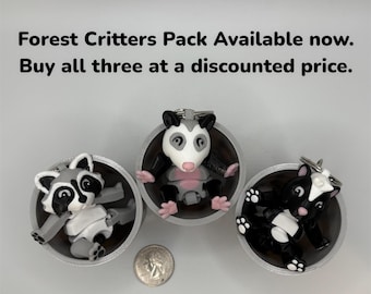 Flexi Forest Critter Keychains – Raccoon, Opossum, Skunk 3-Pack