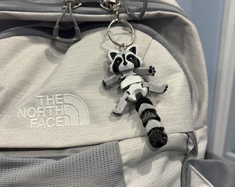Flexible Raccoon Keychain – 3D Printed Fidget Bag Tag, Cute Animal Keyring, Makes a great Gift! - Certified Safe for Children