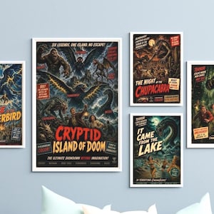 Cryptid Horror Movie Poster Collection, Vintage Monster Movie Digital Prints
