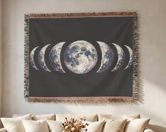 Manta tejida con fases lunares, tapiz con fases lunares celestiales
