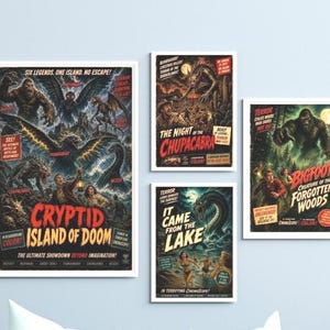 Digital Cryptid Horror Movie Poster Collection of 10, Vintage Monster Movie Printables