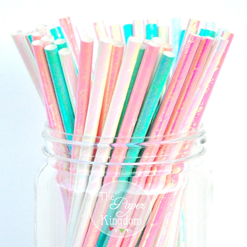 25 x Iridescent Pink design paper drinking straws birthday UK biodegradable
