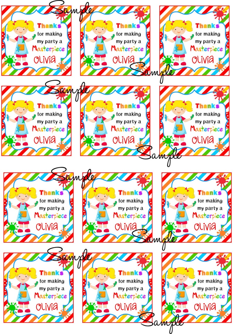 PRINTABLE Art Birthday Party Tags Choose Hair Color Arts and Crafts Party Printable Labels Printable Painting Party Gift Tags