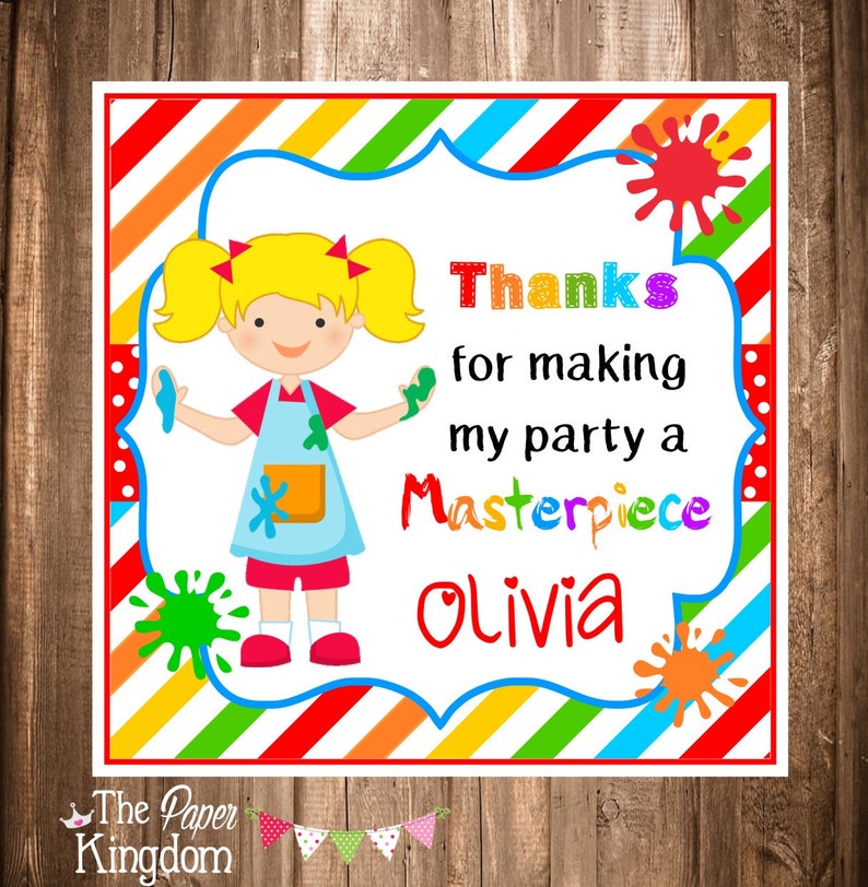PRINTABLE Art Birthday Party Tags Choose Hair Color Arts and Crafts Party Printable Labels Printable Painting Party Gift Tags