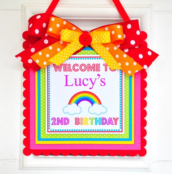 Rainbow Door Sign Rainbow Welcome Door Hanger Over The Rainbow Birthday Party Welcome Door Sign Rainbow Wall Hanger