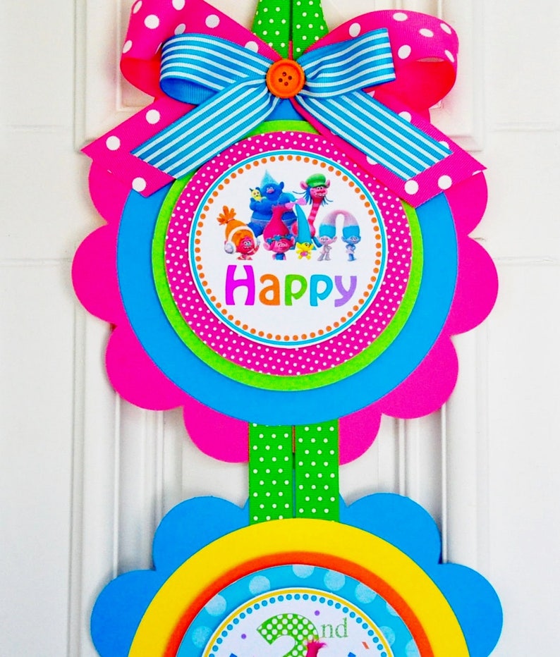 Trolls Door Sign, XL Vertical Door Hanger, Trolls Welcome Sign, Trolls Birthday Party, The Trolls Birthday Decorations, Door Hanger