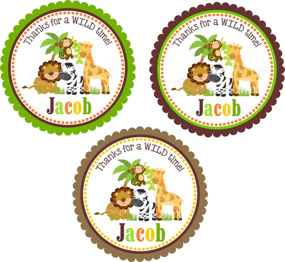 Safari Stickers, Jungle Animals Stickers, Baby Safari Labels, Safari Birthday Party, Jungle Birthday Stickers or Tags, 3 colors to choose Il_570xn