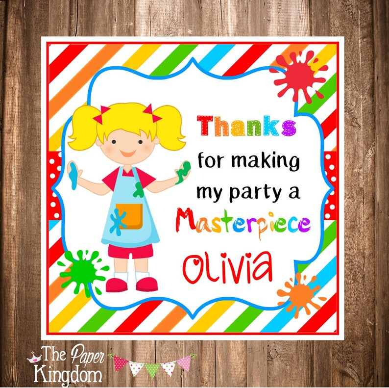 PRINTABLE Art Birthday Party Tags Choose Hair Color Arts and Crafts Party Printable Labels Printable Painting Party Gift Tags