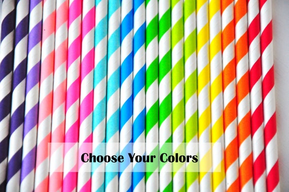 Striped Paper Straws, Rainbow Paper Straws, Choose Your Colors, Birthday Party Straws, Cake pop Sticks, Drinking Straws, 25 Paper Straws Il_570xn