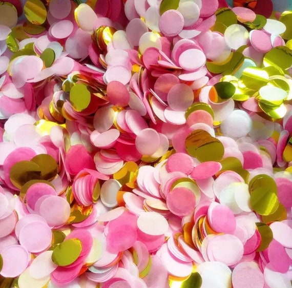Tissue Party Confetti, Wedding Confetti,Baby Shower Confetti,Gold Foil Confetti, Hot Pink Baby Pink and Gold Confetti,Bridal Shower Confetti Il_570xn