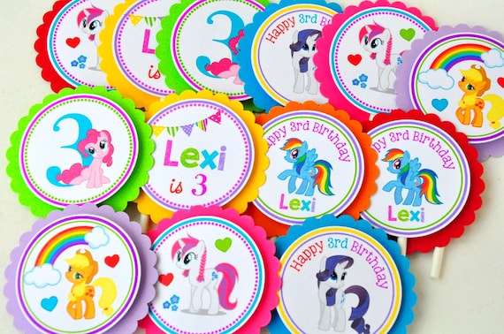 My Little Pony Cupcake toppers, My little pony Birthday party, Cupcake toppers in rainbow colors, My Little Pony Birthday Party -Set of 12 Il_570xn