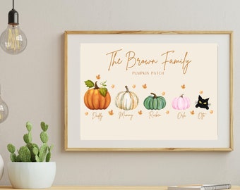 Personalized Halloween Family Pumpkin Patch Portrait (Digital Illustration)
