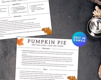 Editable Recipe Cards Template, Fall themed printable recipe card, DIY recipe card, autumn themed recipe card, digital download recipe card
