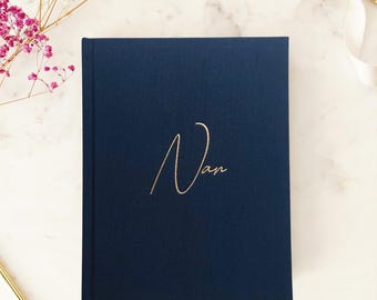 NAN Grandparent Memory Journal | NAVY LINEN | Legacy Book | Life Story Journal | Gift for Nan