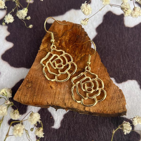 Summer Rose Earrings, Gold Rose Earrings: Elegant Floral Earrings, Gold Jewelry, Cute Boho Flower Earrings, Timeless Vintage Gift For Women