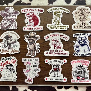 Funny Country Animal Sticker Pack, 12 Southern Humor Vinyl Stickers, Cowboy Critters, Farm Animal Sayings, Funny Country Western Stickers