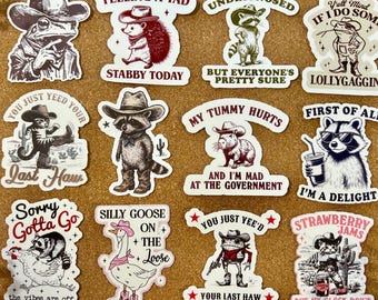 Funny Country Animal Sticker Pack, 12 Southern Humor Vinyl Stickers, Cowboy Critters, Farm Animal Sayings, Funny Country Western Stickers
