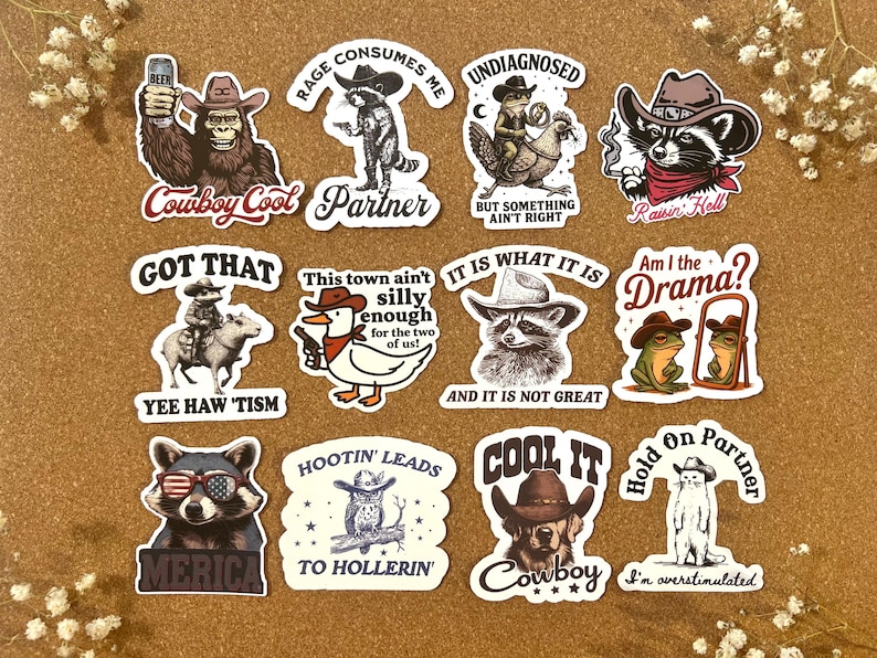 Dargo Country Sticker Funny Country Animal Sticker Pack #2, 12 Southern Humor Vinyl Stickers ...