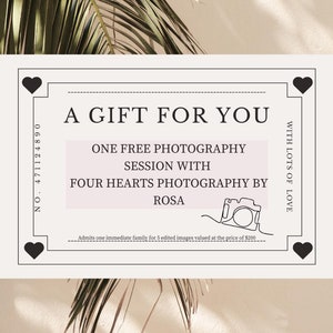 Photography Gift Certificate Template | Free Photography Session Voucher | Editable Digital Gift Certificate | Instant Download