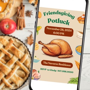 Editable Friendsgiving Potluck Invitation, Thanksgiving Dinner Invite, Friendsgiving Party, Printable Thanksgiving Invite, Instant Download