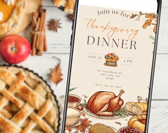 Editable Thanksgiving Dinner Invitation, Friendsgiving Invite, Family Gathering Invite, Digital Thanksgiving Invitation, Instant Download