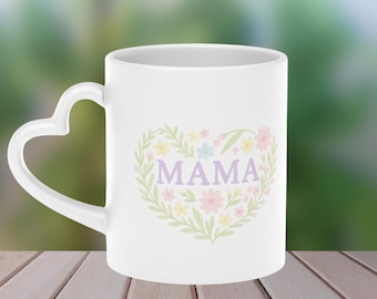 Tazza a forma di cuore floreale per la mamma, regalo per la festa della mamma, graziosa tazza da caffè, tazza a forma di cuore, motivo floreale, tazza per mamma