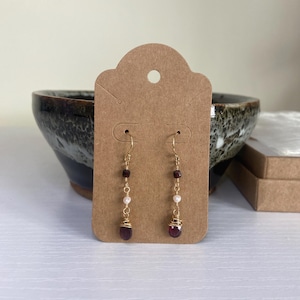 Garnet and Freshwater Pearl Gold Filled Dangle Earrings
