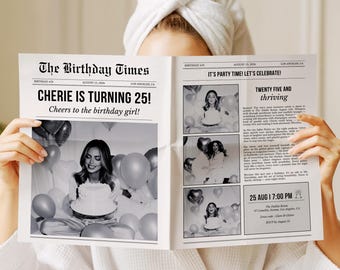 Large Birthday Newspaper Template, Canva Birthday Invitation (Editable Digital Download)