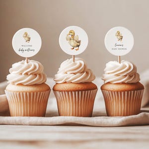 Duck Cupcake Toppers, Baby Shower Cake Toppers, Custom Birthday Cake Topper, Editable Template, Printable Duck Cupcake Decorations #6FP