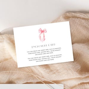 Rosa Schleife Brautparty Benutzerdefinierte Einschluss Karte, Brautparty Benutzerdefinierte Text Insert Card Printable #2D