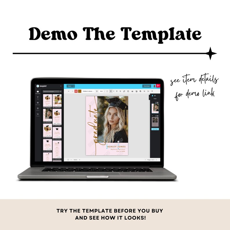 Printable graduation invitation template with photo and customizable text fields