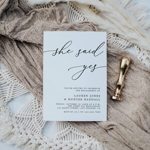 Engagement Party Invitation Template, Modern She Said Yes Engagement Invite, Wedding Engagement Printable, DIY Editable Download #16E