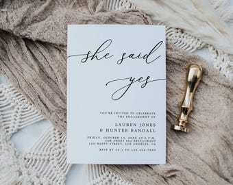 Engagement Party Invitation Template, Modern She Said Yes Engagement Invite, Wedding Engagement Printable, DIY Editable Download #16E