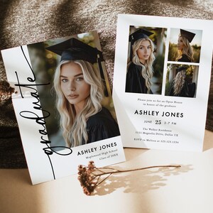 Graduation Party Invitation Template, Minimalist Graduation Announcement, Modern Graduation Party Invite, Photo Graduation Invite Download