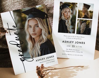 Graduation Party Invitation Template, Minimalist Graduation Announcement, Modern Graduation Party Invite, Photo Graduation Invite Download