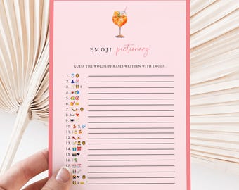 Juego de Pictionary de Emojis de Pink Aperol Spritz, Juego de Emojis para Despedida de Soltera "Amor a Primera Vez" de Love At First Spritz, Plantilla Imprimible para Juego de Despedida de Soltera, Editable S2