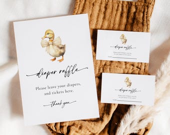 Diaper Raffle Game, Printable Duck Baby Shower Diaper Raffle Tickets and Sign, Rustic Baby Shower, Instant Download #6FP