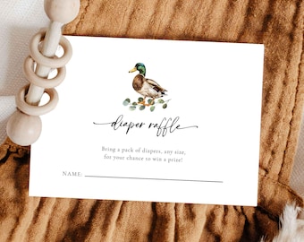 Duck Baby Shower Diaper Raffle Card Mallard Duck Shower Baby Shower Duck Diaper Raffle Ticket PDF Hunting Baby Shower Insert DIY #001-BSG