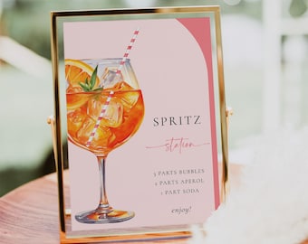 Aperol Spritz Bar Sign, Love At First Spritz Bridal Shower Bar Sign, Signature Drink Bar Menu Template, Citrus Bridal Shower Printable #S2