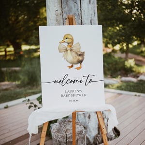 Duck Baby Shower Welcome Sign, Cute Baby Shower Sign Printable, Little Duckling On The Way, Rustic Baby Shower Decor, Editable Template #6FP