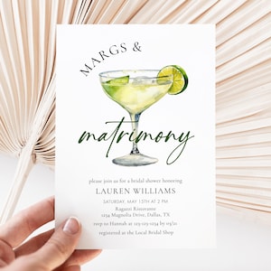 Margs and Matrimony Bridal Shower Invitation Template, Editable Cocktail Margaritas and Matrimony Bachelorette Party Invite, Printable #4J