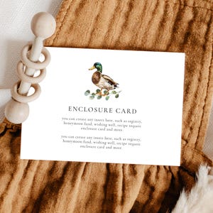 Modèle de carte de clôture de baby shower de canard colvert, carte personnalisée de baby shower, thème de ferme de baby shower de garçon, modèle modifiable #001-BRG