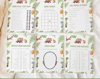 Juegos para Baby Shower de Dinosaurios, Paquete de Juegos para Baby Shower de Dinosaurios, Juegos para Baby Shower de Niño, Juegos Imprimibles A18