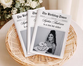 Large Birthday Newspaper Template, A Tini Bit Older Birthday Invitation (Canva Digital Download)