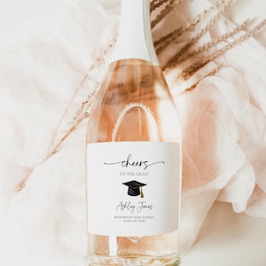 Graduation Party Champagne Labels, Modern Graduation Champagne Labels, Graduation Party Favors, Editable Champagne Bottle Label, Cheers G1